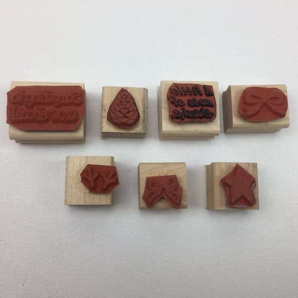 Stampin Up Assorted Note Thanks Bow Star Tracks Acorn Set 7 Rubber Stamps 1999 - Picture 2 of 9